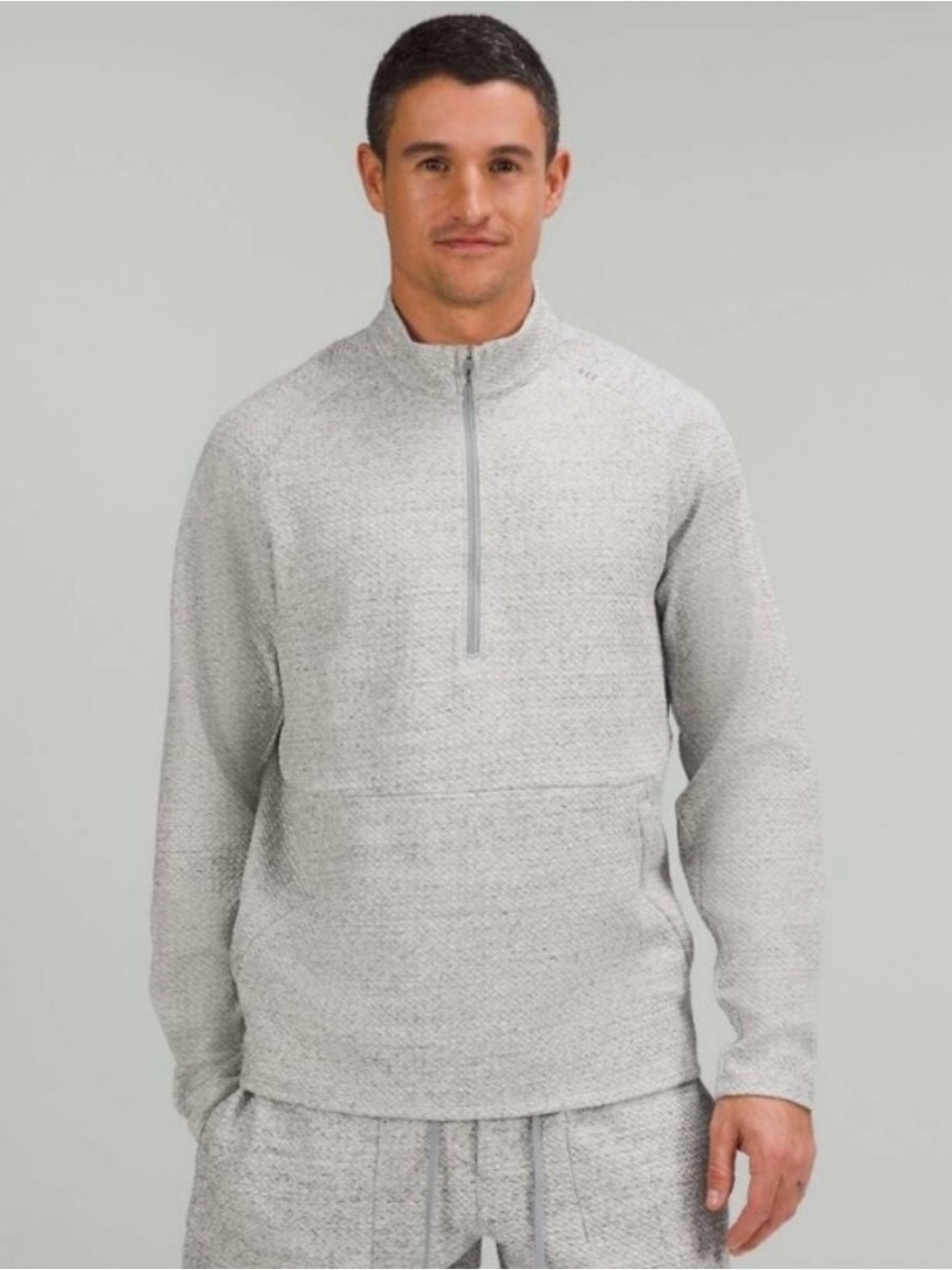 Lululemon At Ease Half-Zip Pullover M Heathered Melody Light Grey Black $138